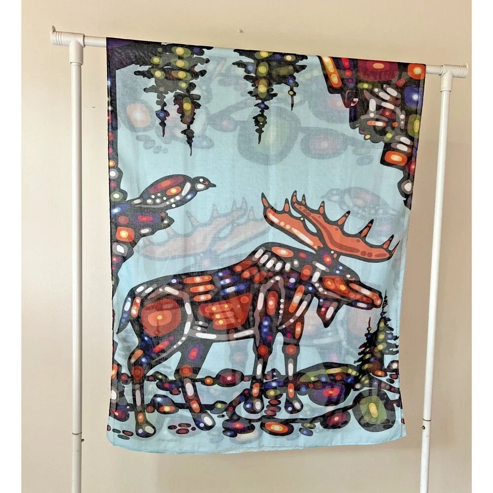 John Rombough Oscardo Moose Blue Scarf 68” x 27”